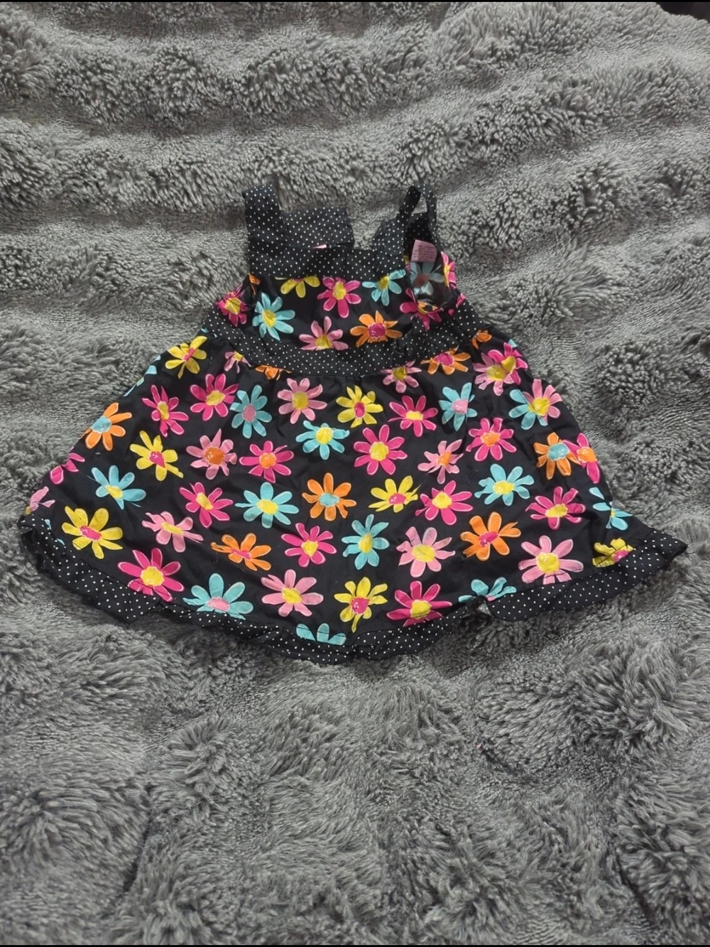 Girls Black Floral Sundress with Bright Multicolor Flowers